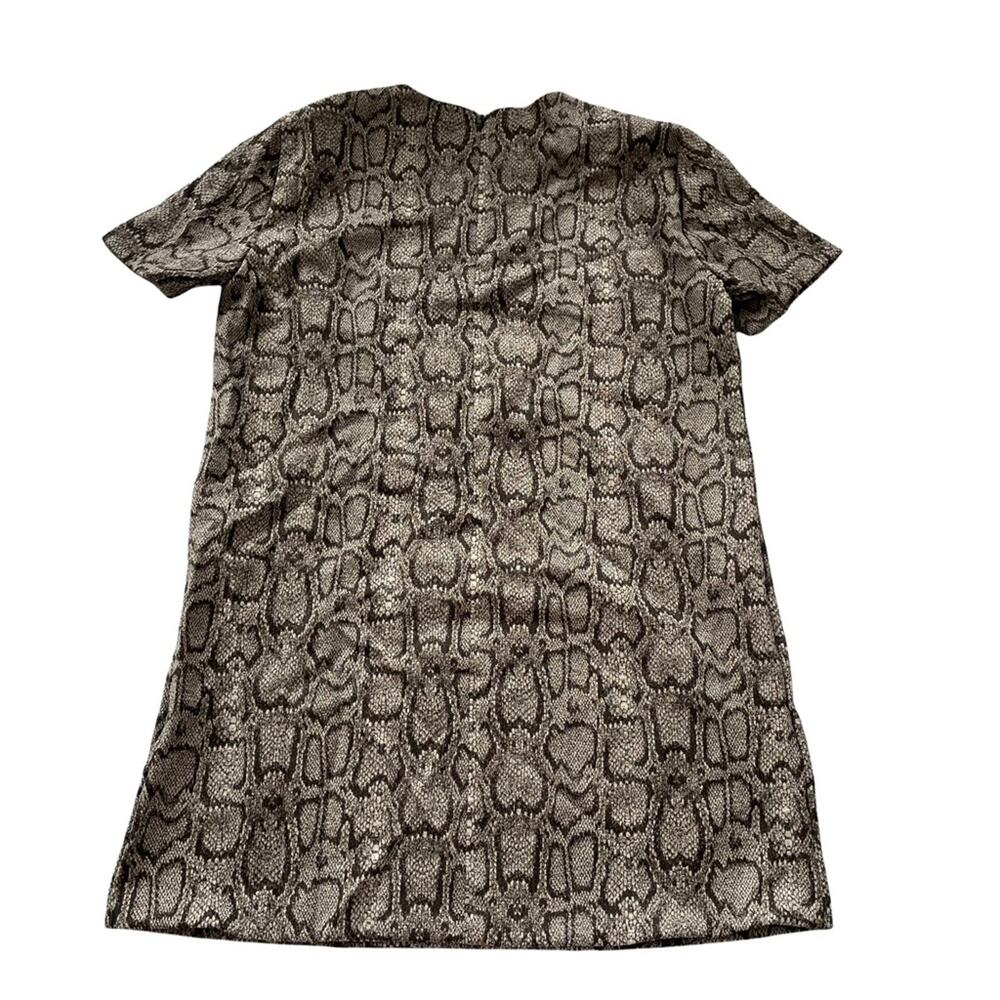 Zara Snakeskin Print Jacquard Dress Boxy Mini Short Sleeve Tan Brown L EUC - Picture 5 of 9